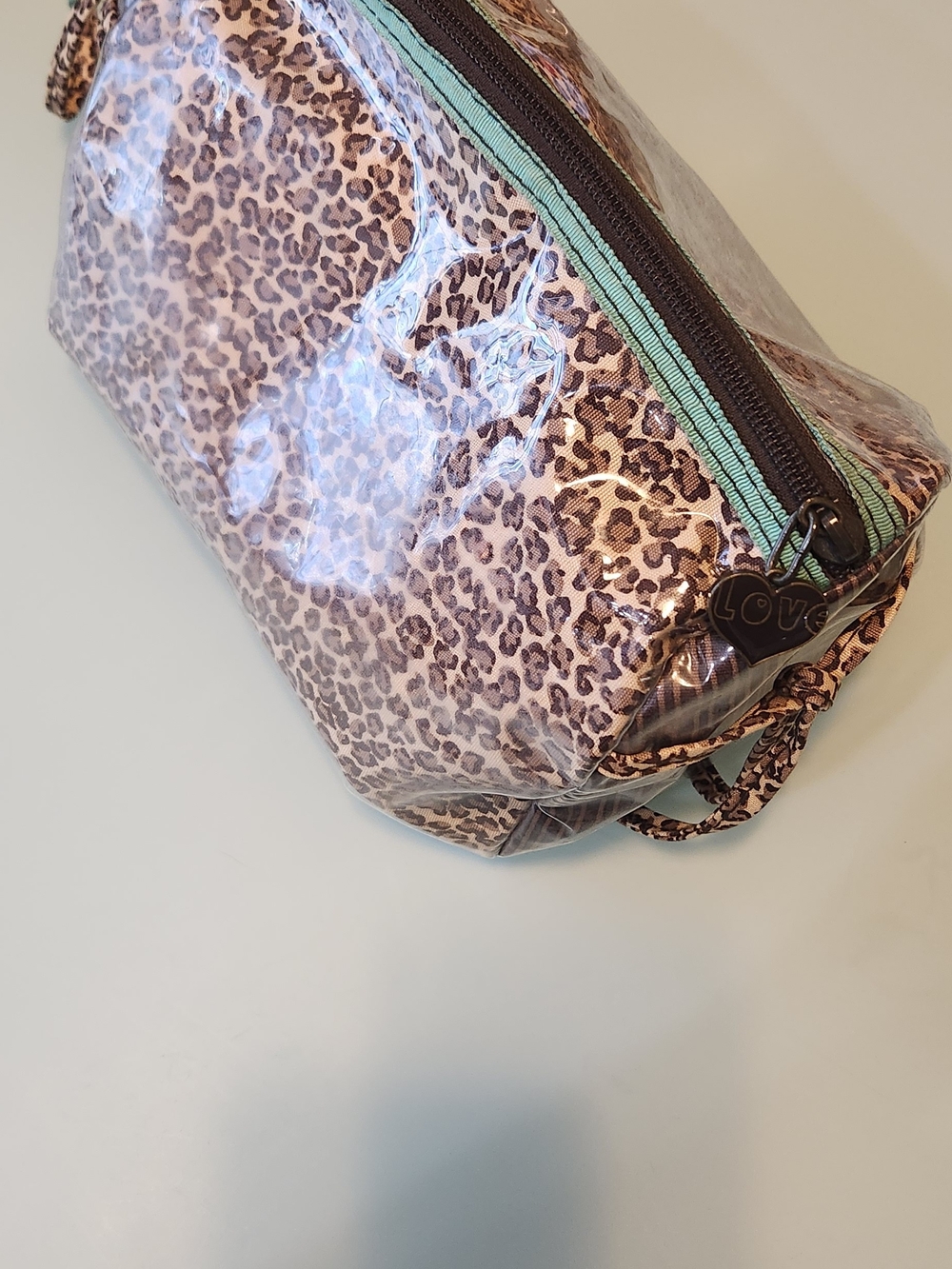 GAP Leopard Print Cosmetic Bag with Mint Trim